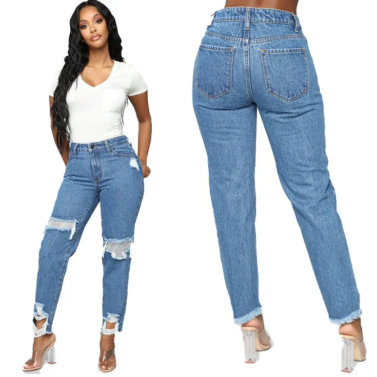 

90910-MX36 factory wholesale casual cut up jeans women