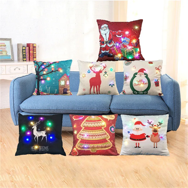 Led Lights 45x45cm Pillow Cover Christmas Cases Xmas Luminescent Lamp