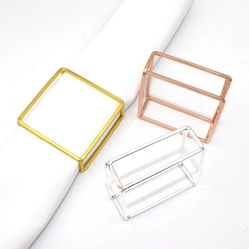 

Gold Metal Square Shape Napkin Ring for Wedding Brunch Events Thanksgiving Christmas Restaurant and Home Table Settings HWM202, Gold/silver/rose gold