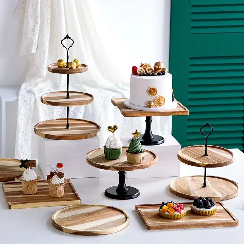 

Cake stand 2 tiers wooden trays 3 tiers Acacia wood wedding birthday dessert table decoration wooden cake tray dessert tray, Natural