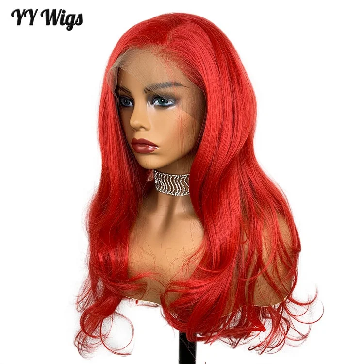 

Hot Red Body Wave Long Wavy Futura Synthetic Wig 13x6 Front Lace for Women