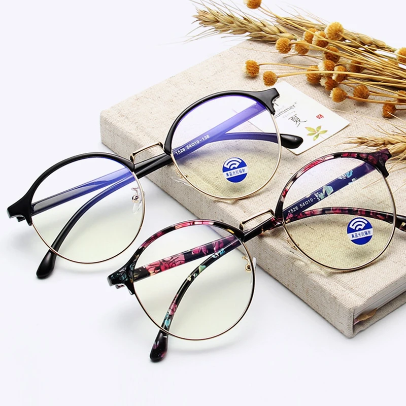 

Nx1526 Retro Round Optical Eyeglasses Half Frame Computer Glasses Anti Blue Light Blocking Glasses For Men, 7 colors