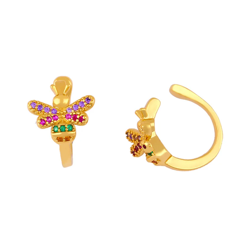 

Women CZ Rainbow Earrings Cubic Zirconia Ear Cuff Set Female Trendy Gold Huggie Clip on Earrings Earcuff leaf Crystal Jewelry