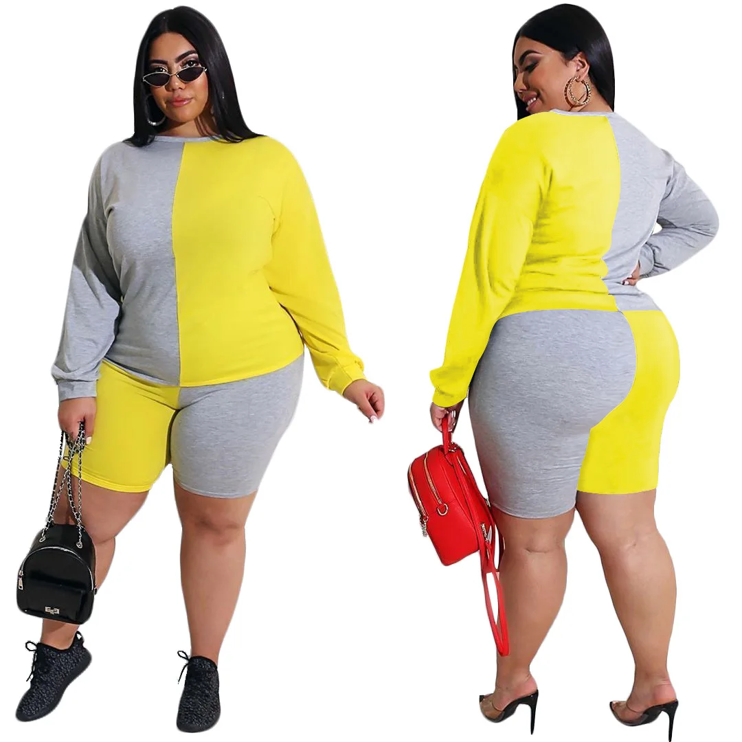 

Foma-P5040 Wholesale Plus Size Womens Boutique Clothing Trendy Plus Size Fall Long sleeve Two Pieces Set, As pictures