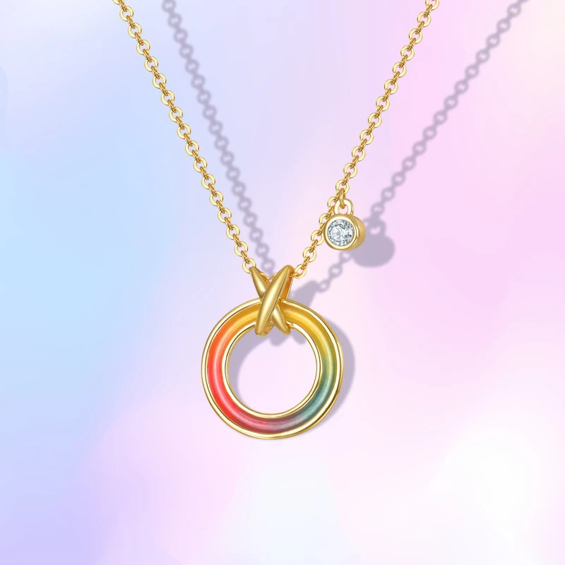 

Fashion 925 sterling silver gold plated diamond chain rainbow hoop pendant zircon pendant necklace jewelry women