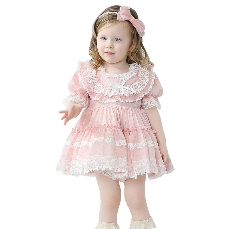

Hot selling lace lolita design summer party Spanish dress baby girl's dress, Pink/blue