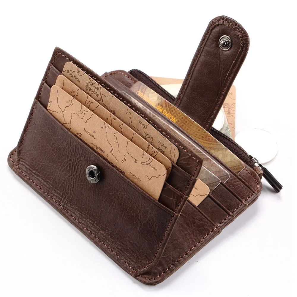 

HUMERPAUL Genuine Leather Slim Wallet Money Clip Zip Coin Pocket Id Credit Card Wallet Men Card Holder Leather, Coffee/black/brown