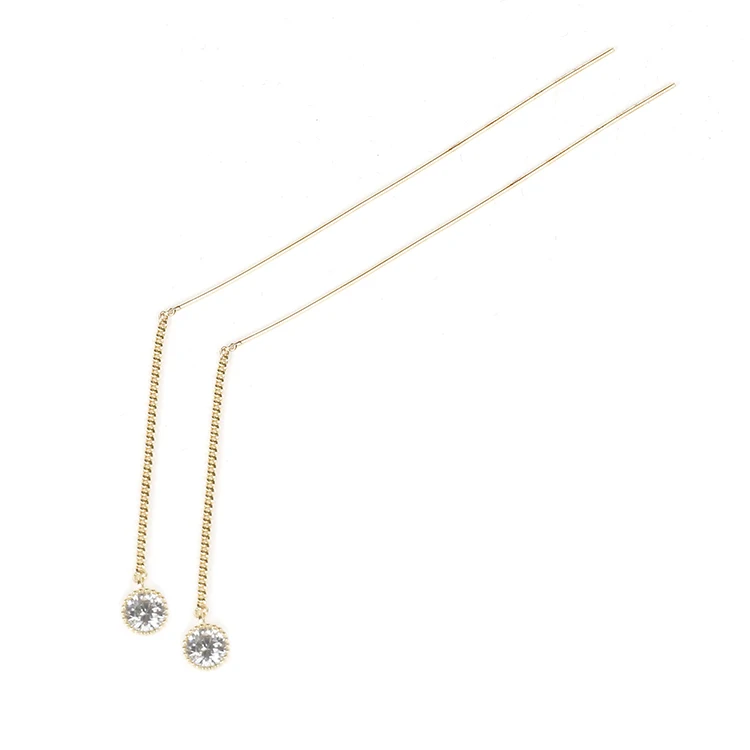 

Gold Plated Long Chain Zircon Handmade 925 Sterling Silver 925 Minimalist Earrings