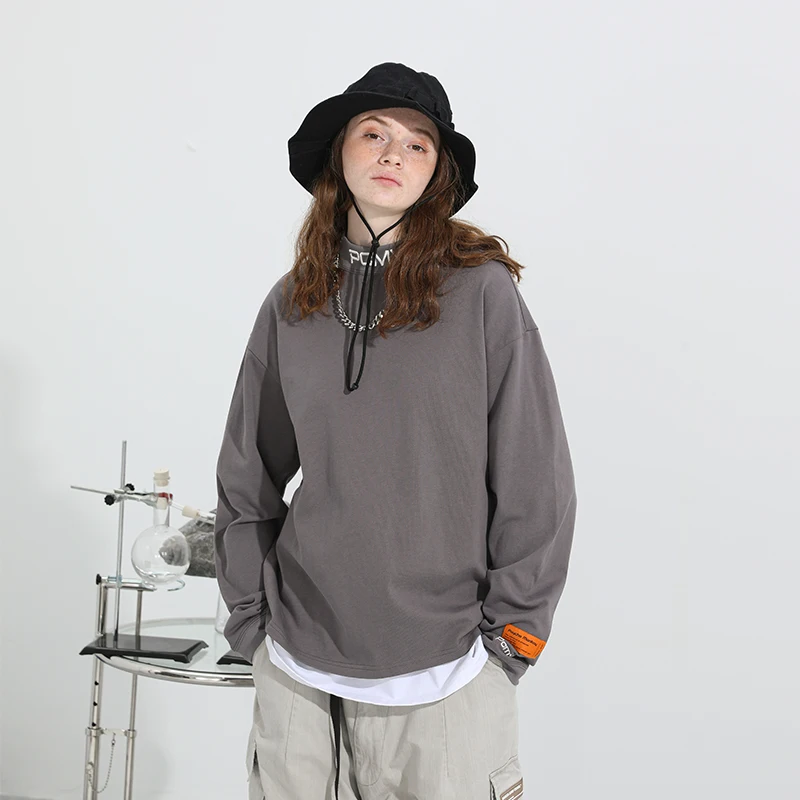 

PCMY wholesale customize logo design regular fit 100% cotton unisex letter prints solid men long sleeve tshirt for women