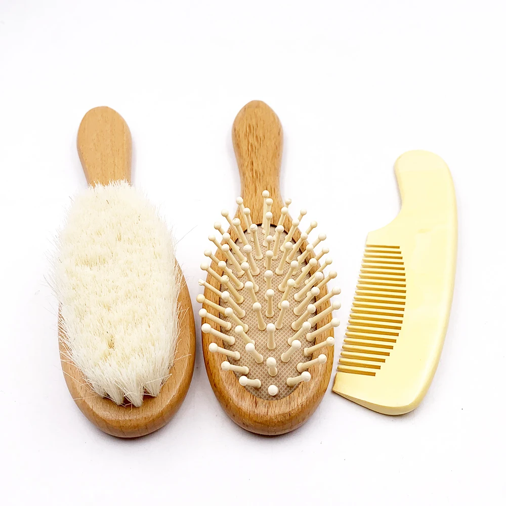 

Eco-friendly natural beech wood baby hair brush comb set