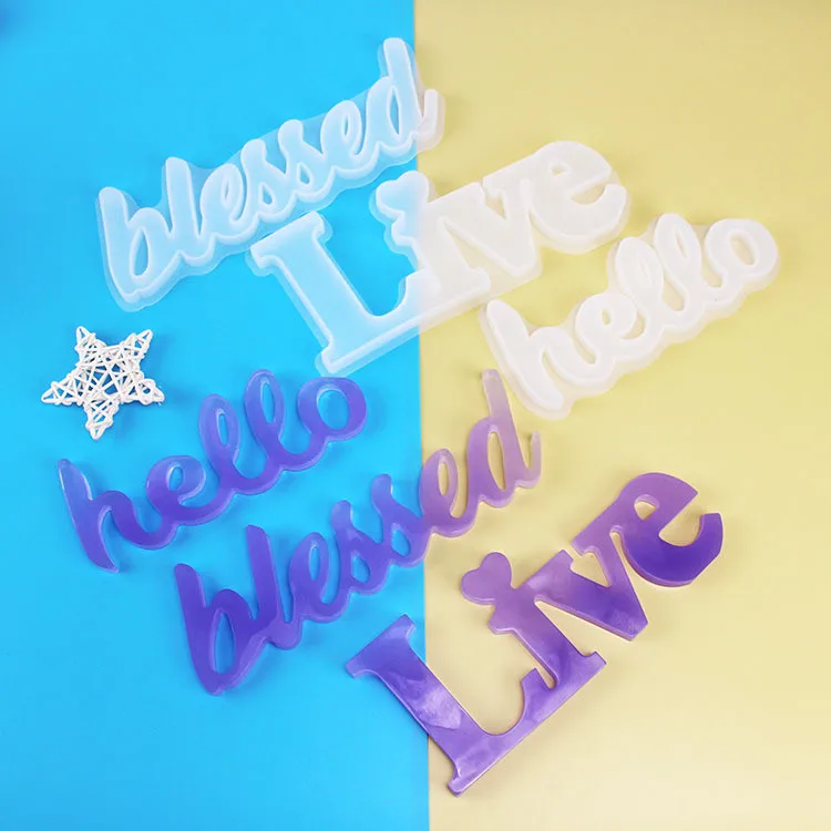 

Y3061 DIY epoxy blessed live hello letter silicone molds for table decoration, White