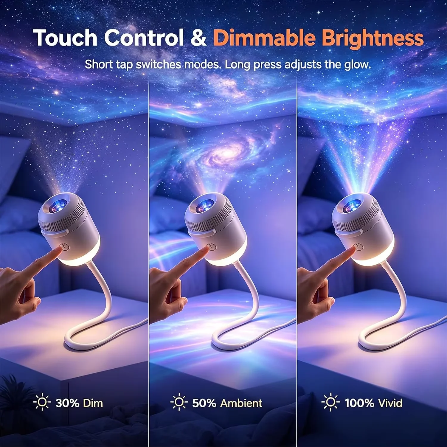 2026 USB Powered ABS LED Night Light Projector Galaxy Star Nebula Aurora Sky Dynamic Rotating Light for Kids Bedroom