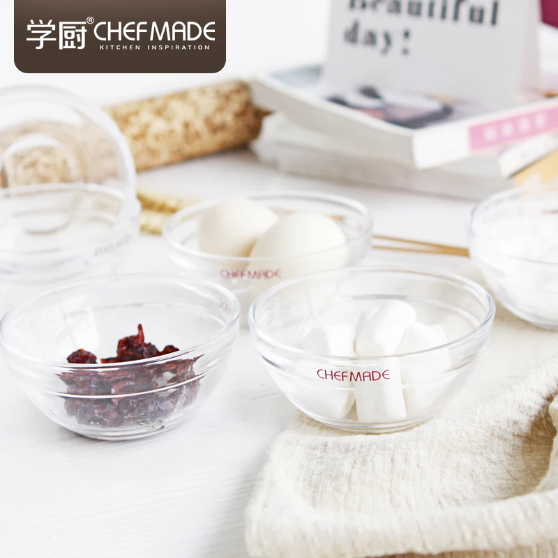 

CHEFMADE 6PCS 10CM Baking Glass Partition Bowl For Kitchen Prep Dessert Dips and Candy Dishes or Nut Bowls, Clear