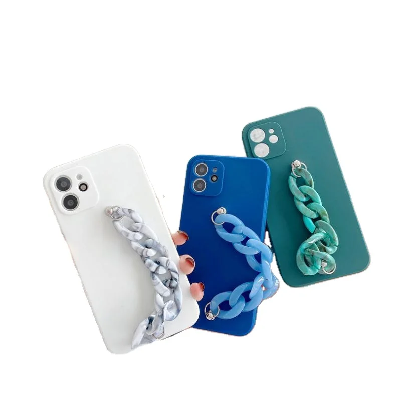 

Candy color wrist bracelet phone accessories for apple iphone xr xs max 8 plus 11 12 13 pro case with chain, 4 colors