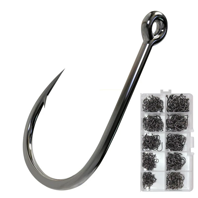 

Private Label Sea Fishing Hooks Set 500 Pieces Black Nickel Barbed Fishinghook Anzuelos De Pesca With Loop Elbow Fish Hook Japan