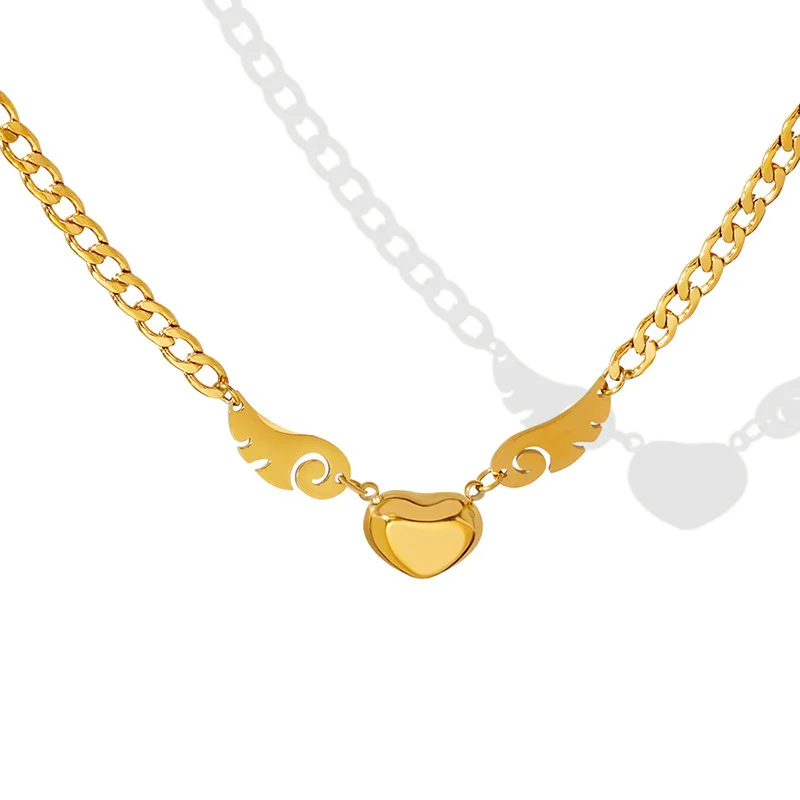 

Dr. Jewelry 2022 New French Style Delicate Cute Angel Wings 18K Real Gold Heart Figaro Chain Choker Necklaces, Picture shows
