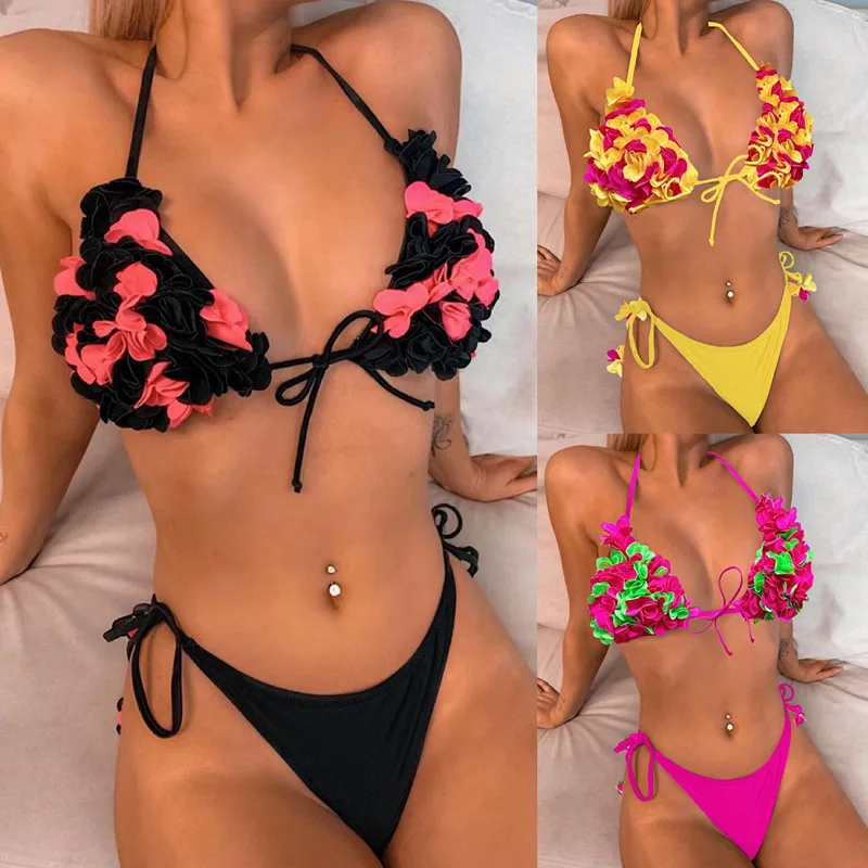 2020 New Sewing Flowers Bathing Suits For Women Two Piece Thong Swimsuit
