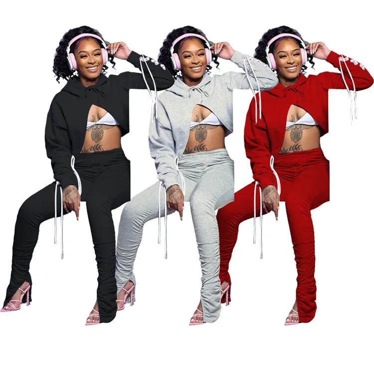 

Sexy Clothing Lady Hoodies Split Tops And Pants Suits Autumn Women 2 Piece Set