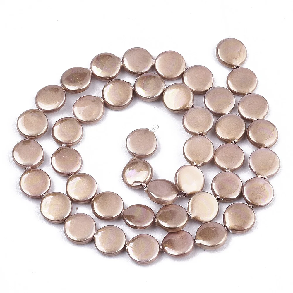 

Pandahall Flat Round Spray Painted Natural Shell Pearl Beads