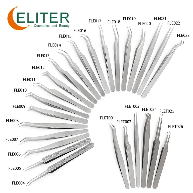 

ELITER Amazon Hot Sell In Stock Full Range Titanium Eyelash Tweezer Steel Eyelash Tweezer Eyelash Tweezer Extensible