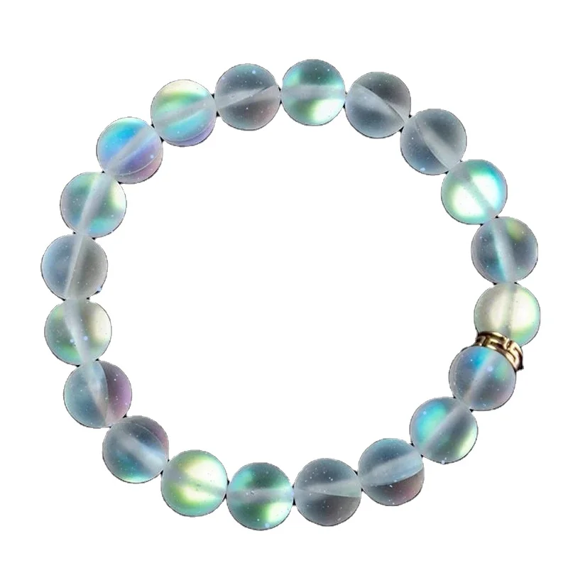 

Mermaid Glass Crystal Moonstone Bracelets Multicolor Matte Shining Stone Beaded Charm Bracelet Handmade Wristband Gifts Jewelry, As picture