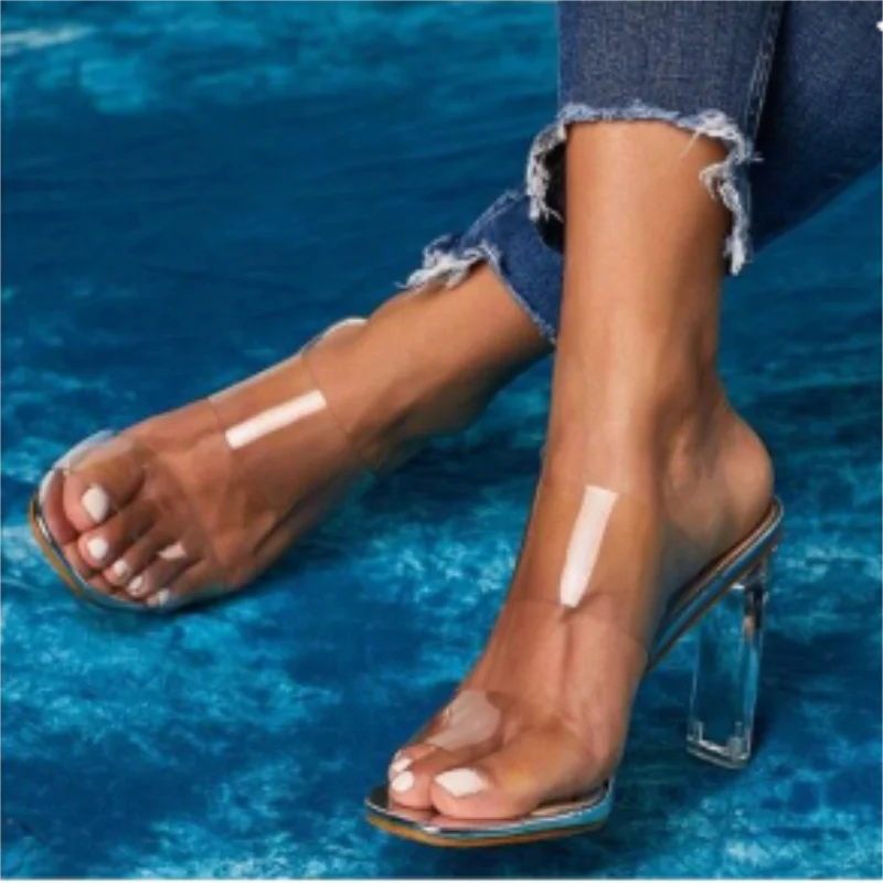 

101512 2020 fashion summer sandals green transparent belt high heel hollow sandals female transparent open toe female, White and green