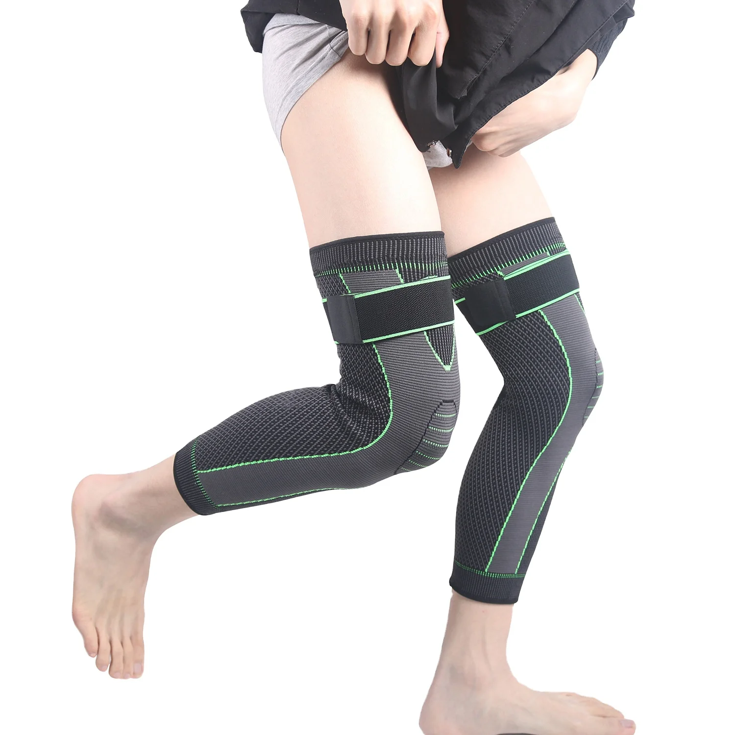 

Knitted Straps Compression Exercise Lengthened Knee Pads Men and Women Big and Small Legs Basketball Football Warm Knee Pads, Black