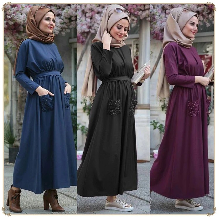 

Mixed Muslim Pakistan Fabric 2020 Abayas Beaded Clothing High Quality Casual Dress Dubai Women Dresses Islamic Abaya Muslin, Photo shown