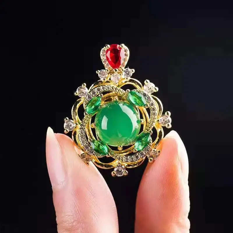 

Certified Silver Inlaid Ice-Like Green Chalcedony Smart Pendant Agate Good Luck Comes Accessories Pendant Supply