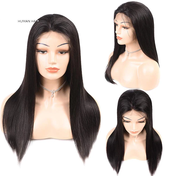 

4x4 Lace Front Wigs Straight Brazilian Virgin Human Hair 150% Density Pre Plucked Elastic Bands Natural Color Lace Closure Wigs, Customize