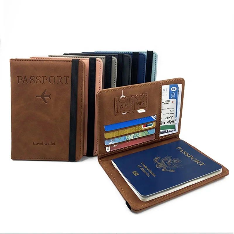 

Personalized Rfid Blocking Passport Holder With Elastic Band PU Leather Passport Cover