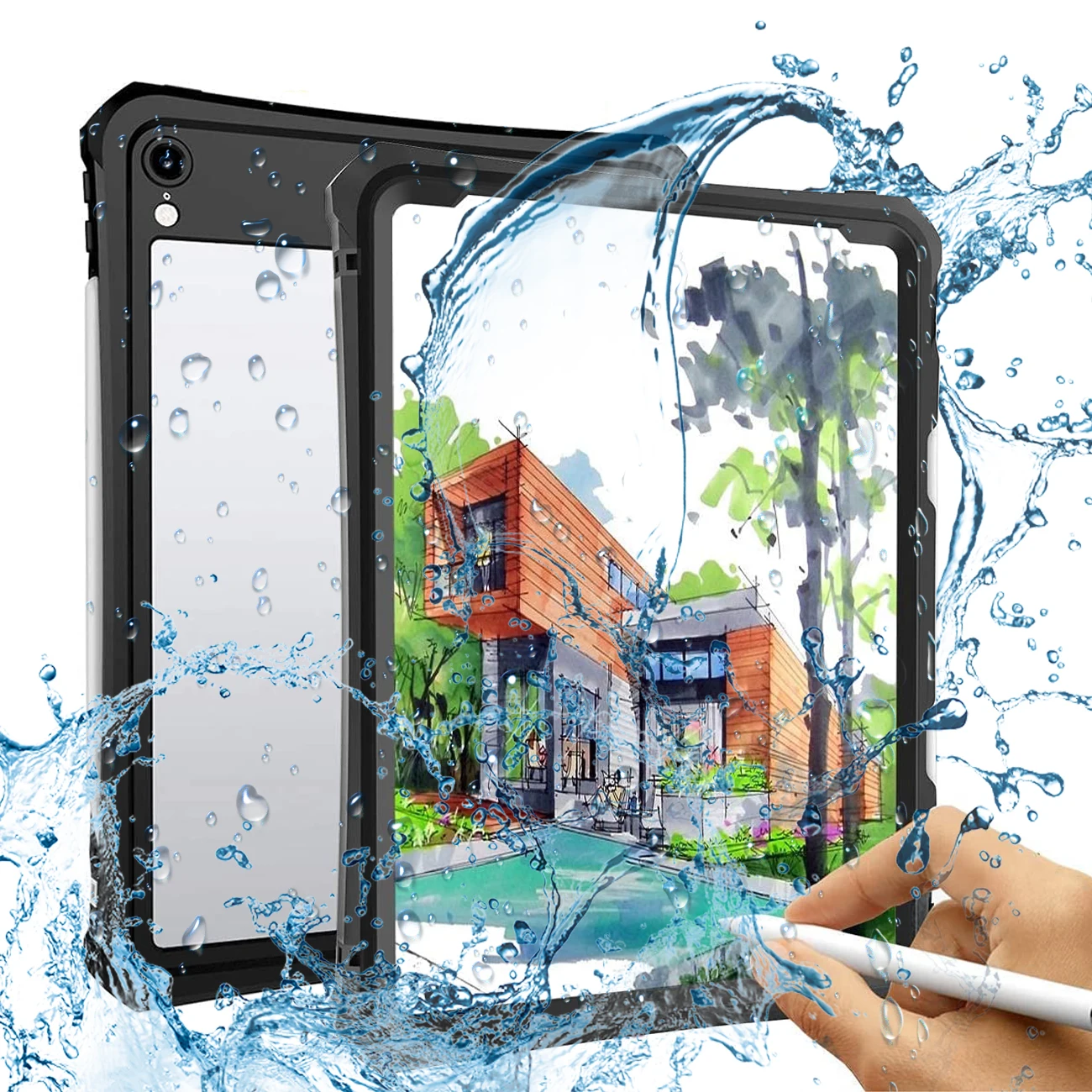 

Underwater Full-Body Waterproof Shockproof Rugged Kickstand Protective Cover with Support Pencil Charging for iPad Pro 11-2018