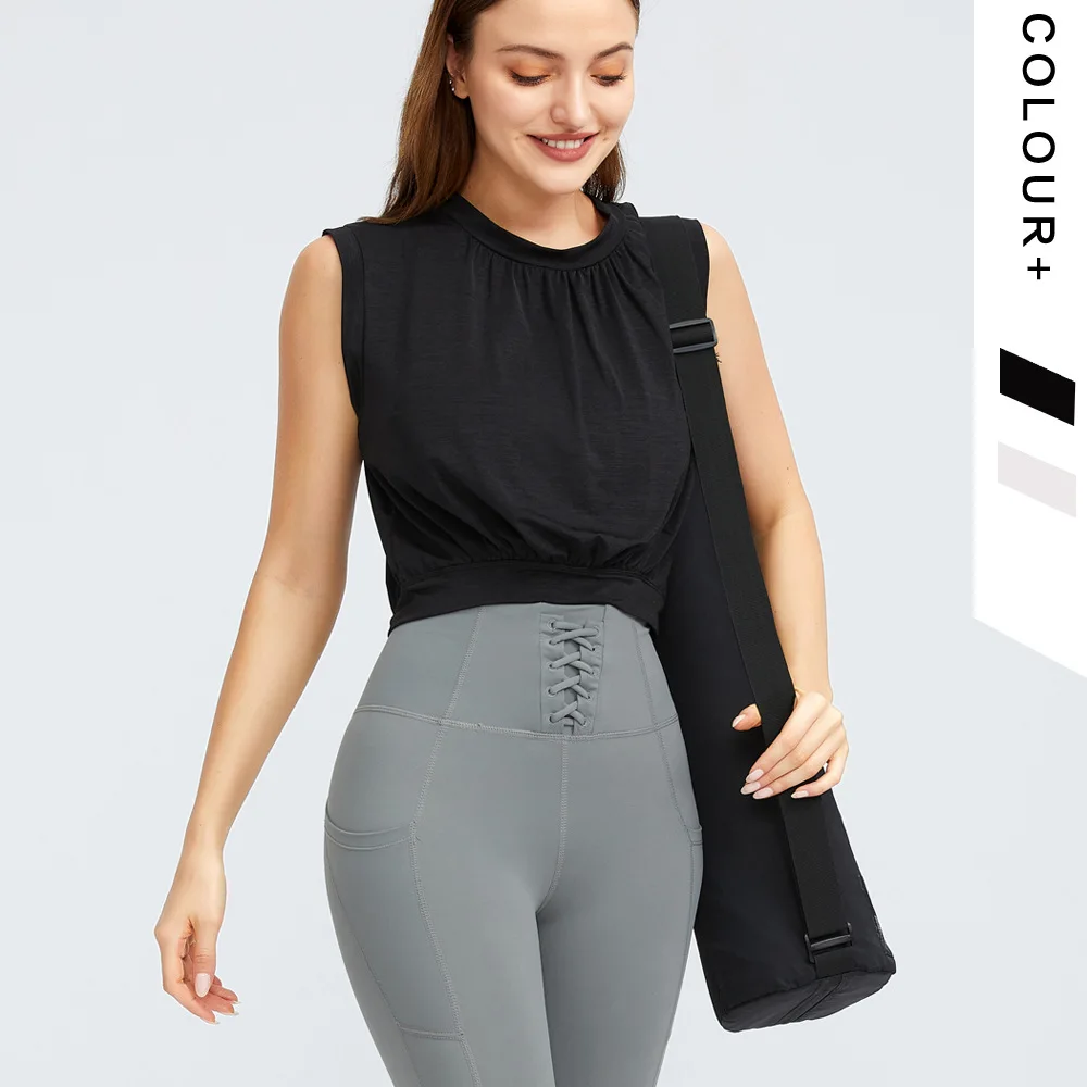 

Women High Neck Exercise Smocked Crop Soft Breathable Dance Running Sleeveless Tank Tops, Customized color