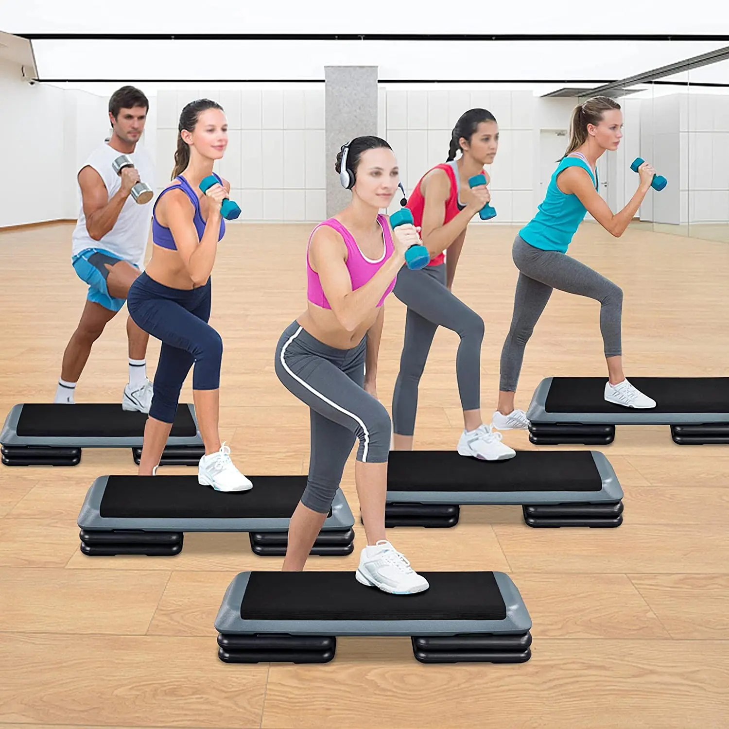 

Platform with Adjustable 4 Risers Non-slip Yoga Pedal Stepper Fitness Aerobic Step Equipment Load 300KG