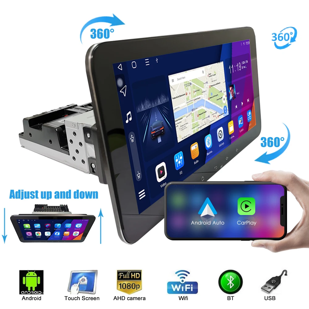 

10.33Inch 1 Din Car Radio Android Car Stereo Car Audio System Auto Radio MP5 Multimedia DVD Player Rotatable QLED Touch Screen