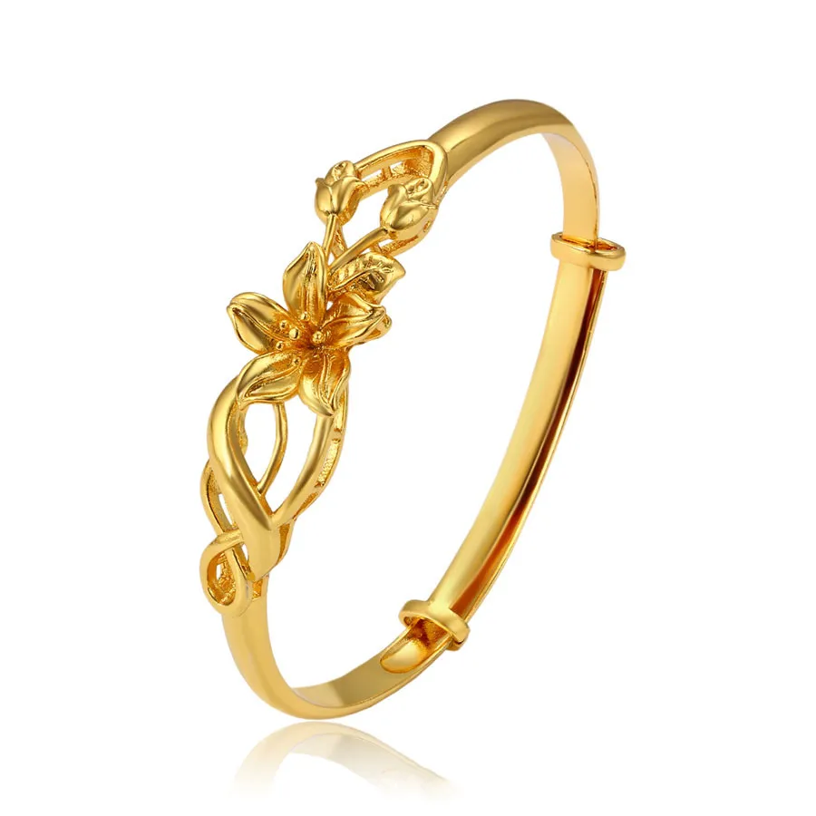 

A00538517 xuping Dubai luxury 24k gold-plated elegant petals adjustable wedding engagement bangle