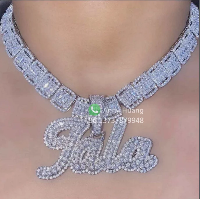 

2022 Hot Sale Women Men Custom Name Jewelry Personal Letter Choker Pendant Necklace Hip Hop Iced Out Diamond Name Necklace