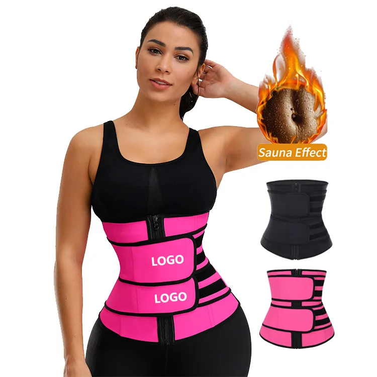 

WAISTDEAR HEXIN Custom Logo Waist Wrap Zipper Double Strap Waist Trimmers Fat Burning Steel Boned Corset Waist Trainers