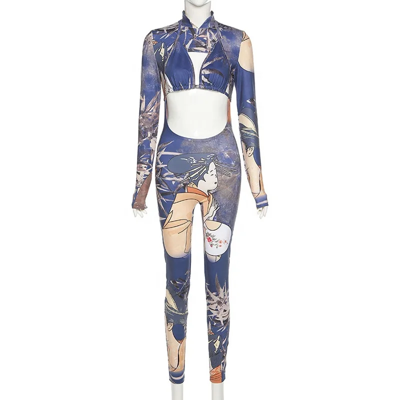 

2021 Fall Sexy long Sleeve One Piece Hot Sale Products Jumpsuits With Corset Top Two Piece Set