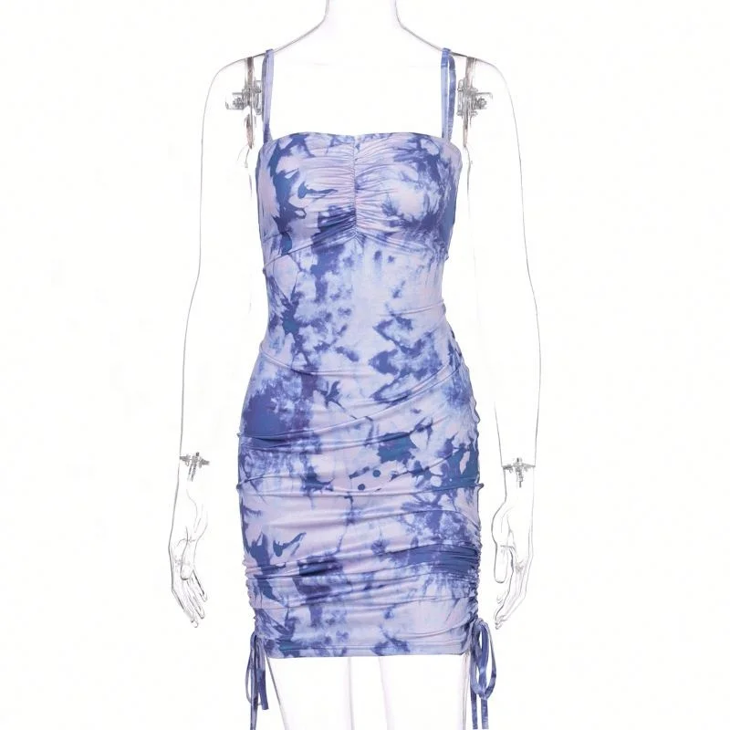

Trendy Summer Strap Mini Dress Woman Party Tie Dye Dresses