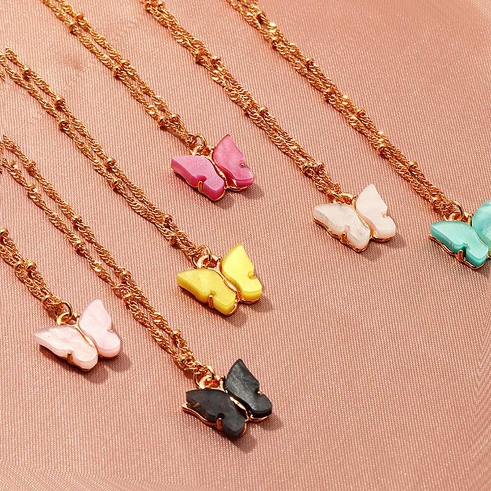 

Ins Cute Sweet Acrylic Butterfly Necklace Colorful Blue Butterfly Pendant Necklace For Women Girls Party Jewelry Gifts//, Siver,steel corol, gold, rose gold,customized