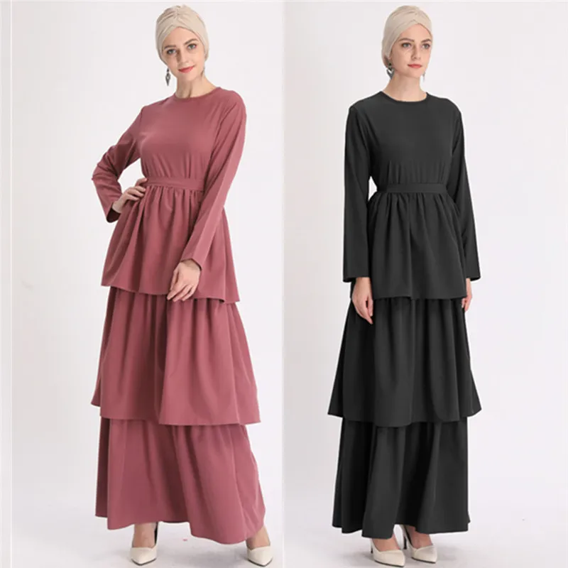 

2020 EID new design cake layers abaya Dubai moroccan kimono dress turkey soft crepe islamic kimono dress, Red, black