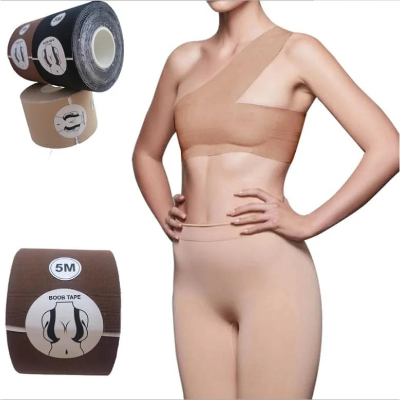 

Wholesale Custom Elastic Boob Tape Nude Boobtape Breast Lift Bra Body Tape with box, Black/nude /brown
