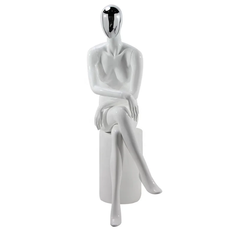 

egg head glossy white female sports sitting mannequin