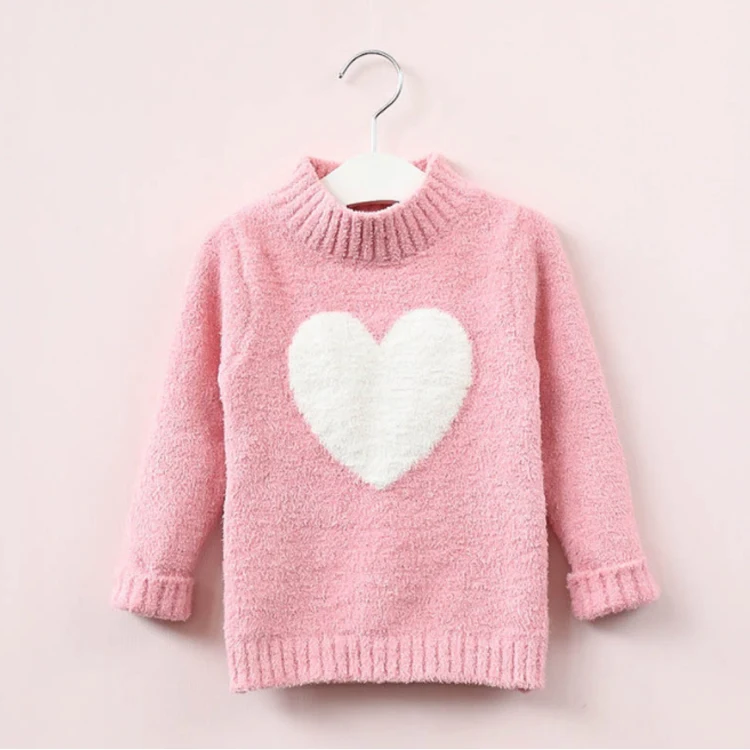 

factory wholesale jacquard heavy sweater girls kid heart pattern knit pullover