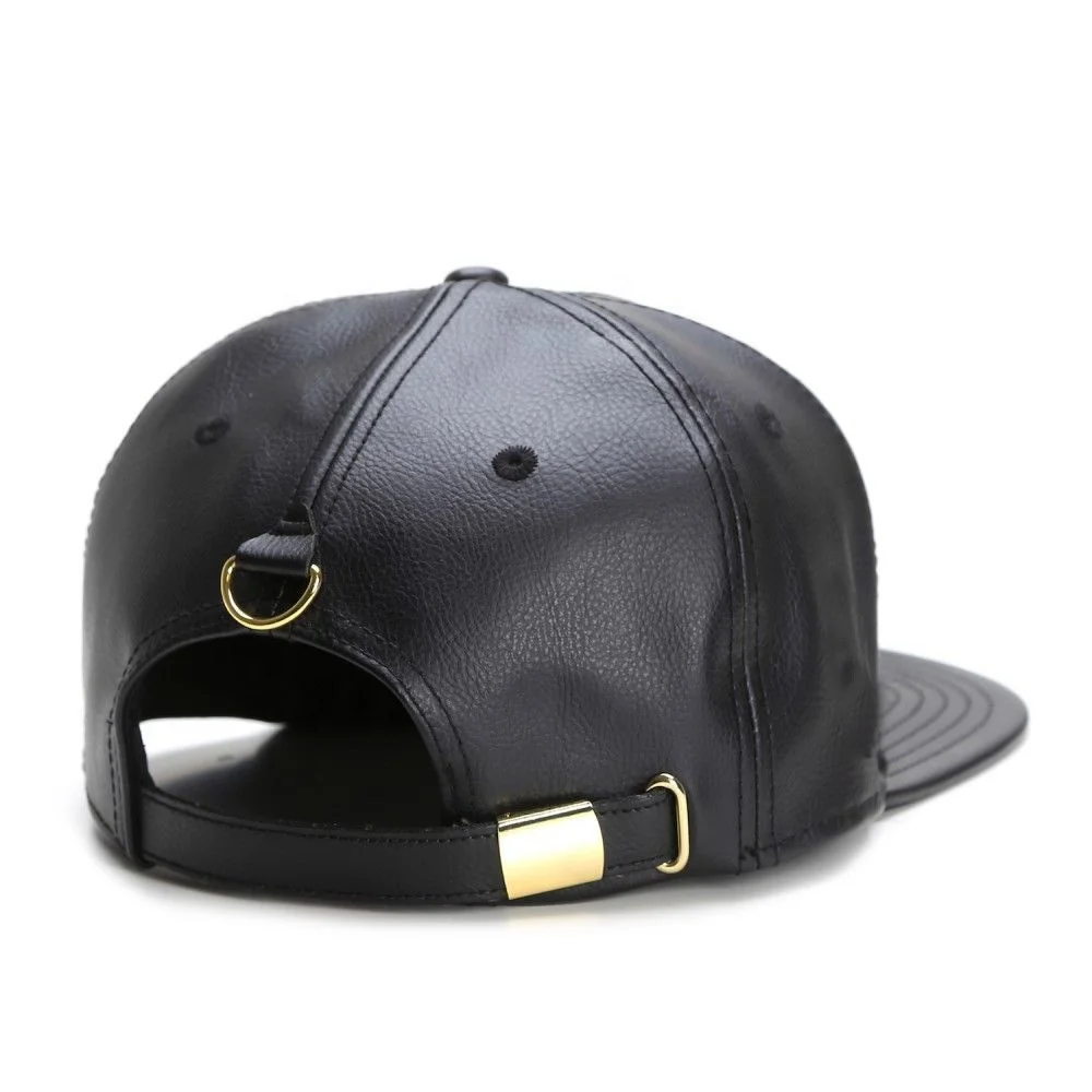 black leather snapback hat