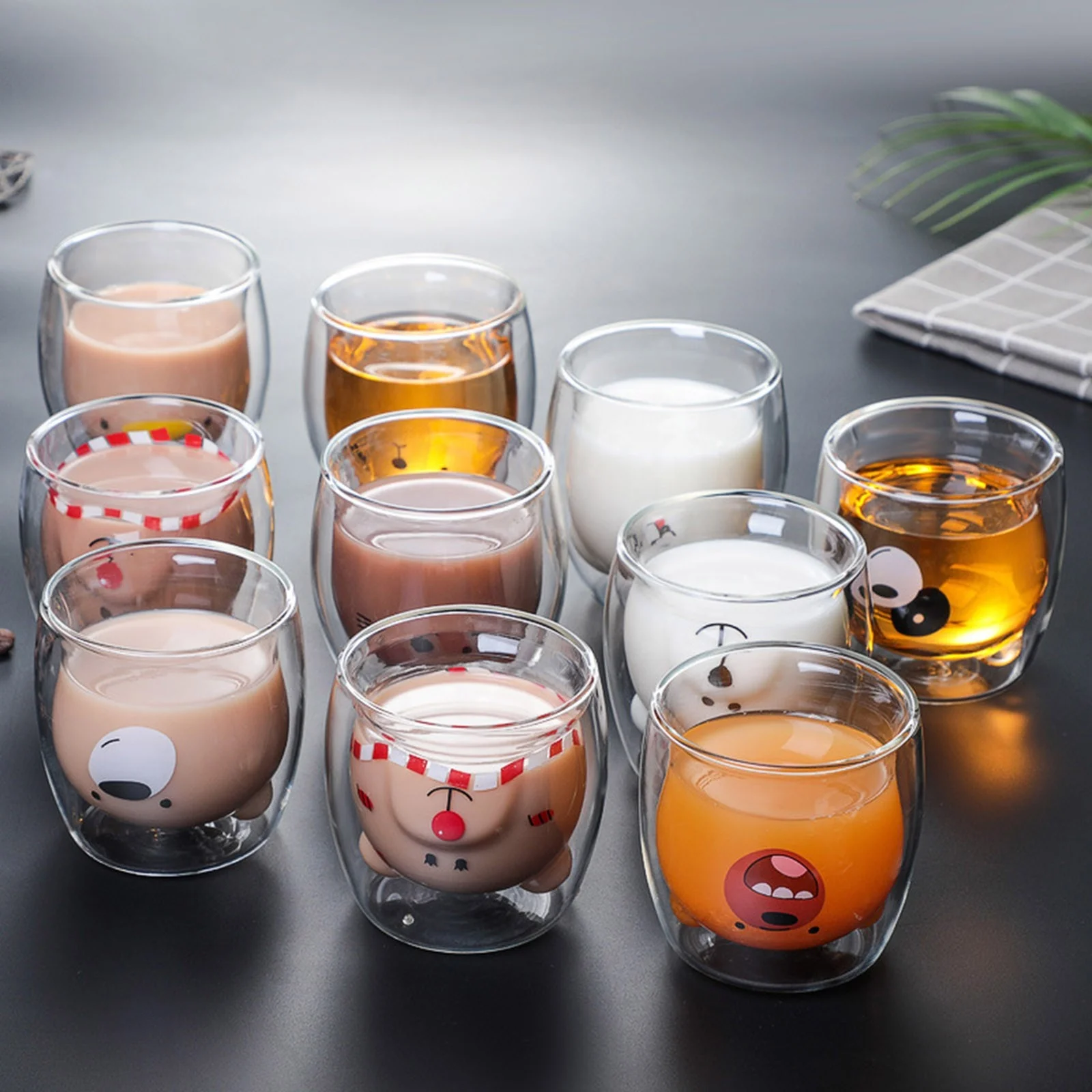 

Glass Mugs Double Wall Glass Mug, Bear Cat Dog Animal Double-layer Glass Mug Coffee Cup, Clear