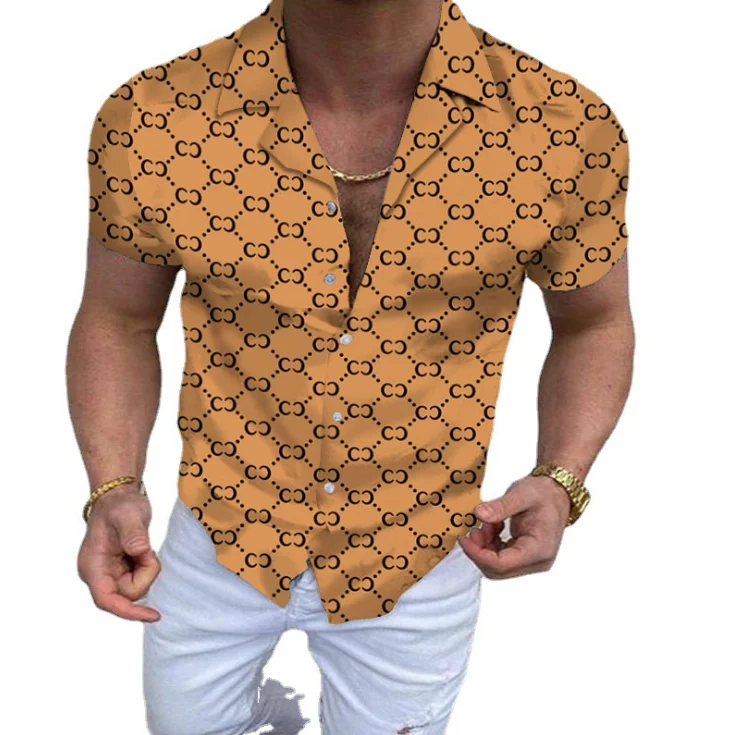 

Summer New European American Men's Clothing Casual Fashion Printed Shirt Cardigan Short Sleeve Shirt Men