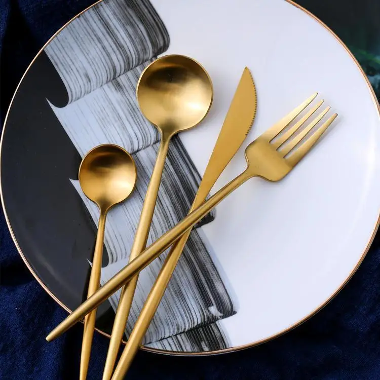 

modern gold matte flatware knife spoon fork set gold cutlery stainless steel flatware sets cultery set