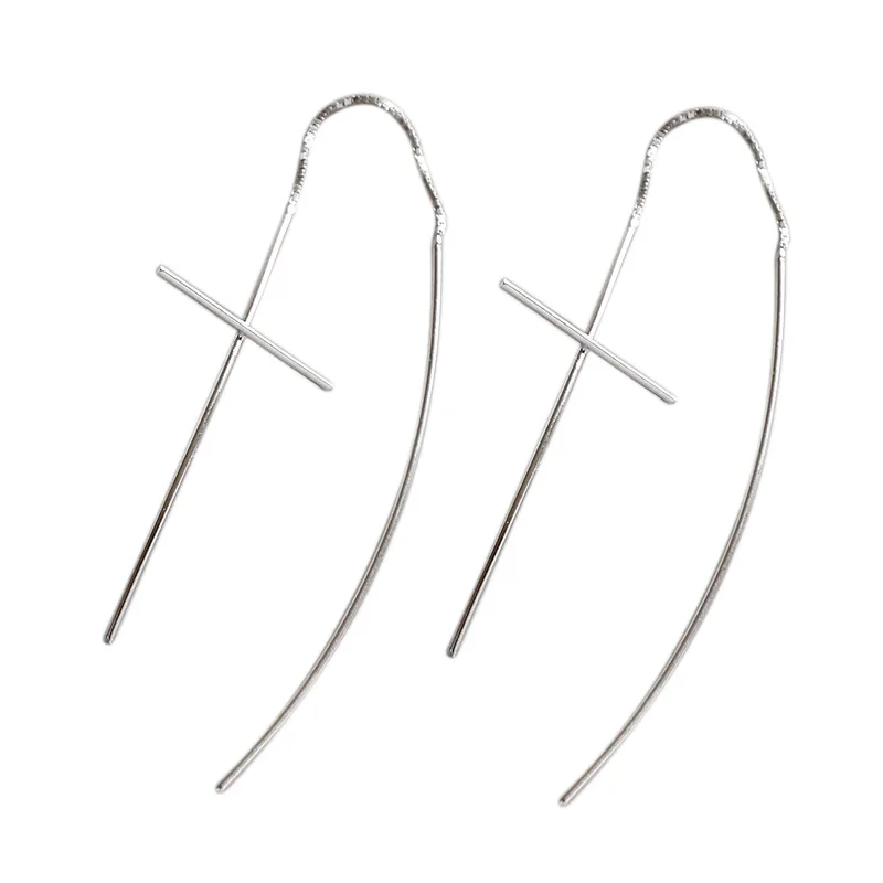 WMZE003 Minimalist S925 Sterling Silver Drop Earrings Cross Trendy Ear Wire Cross Design for Weddings Parties Gifts for Women